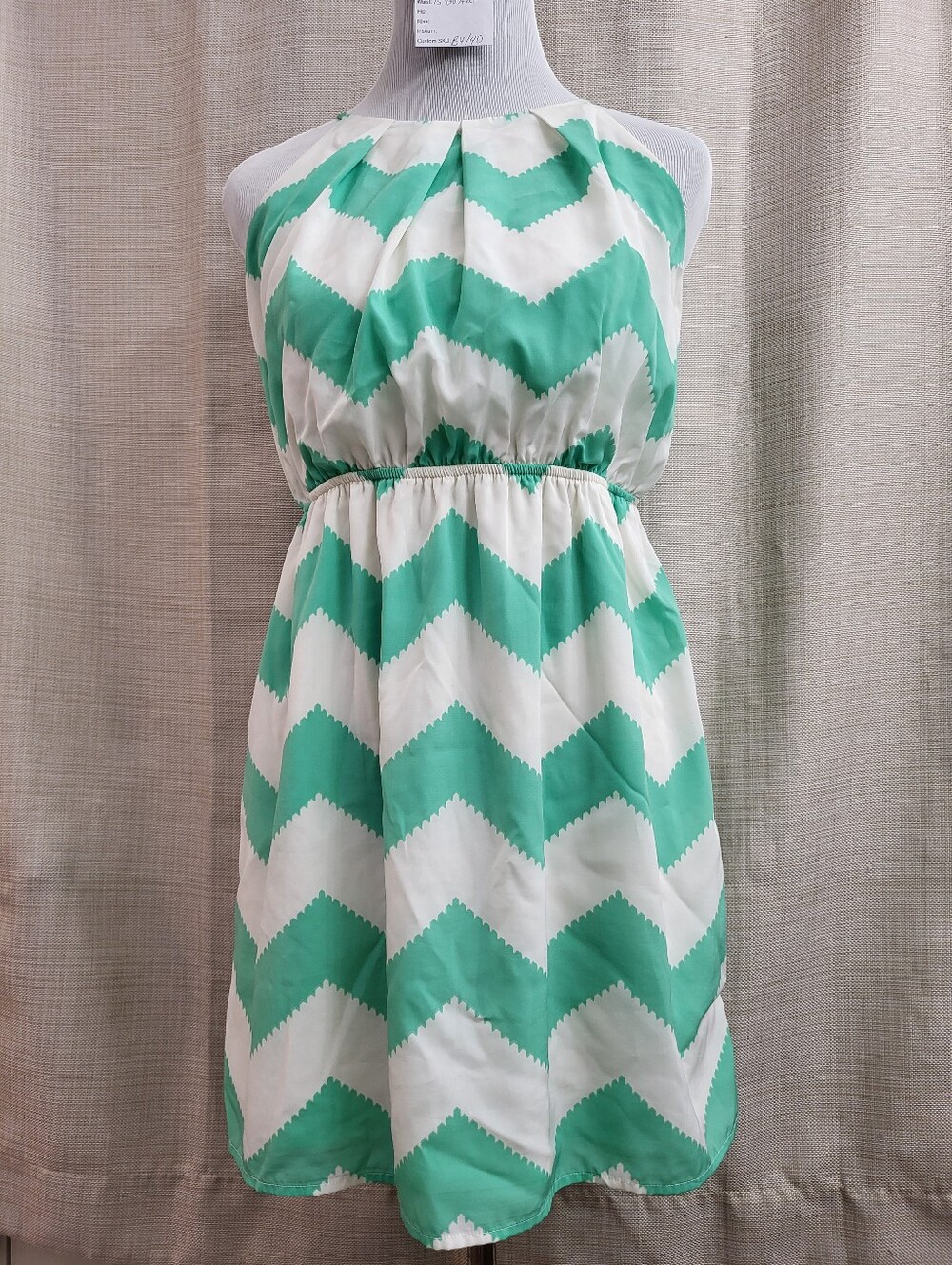 Pink Owl Women's Green White Chevron Print Mini Dress Size Large Summer Fun